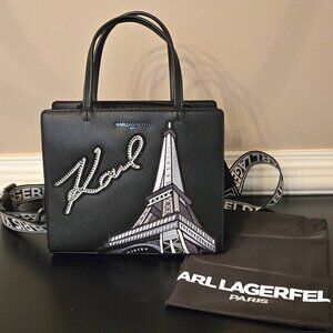 Karl Lagerfeld Paris Black Satchel with crossbody strap